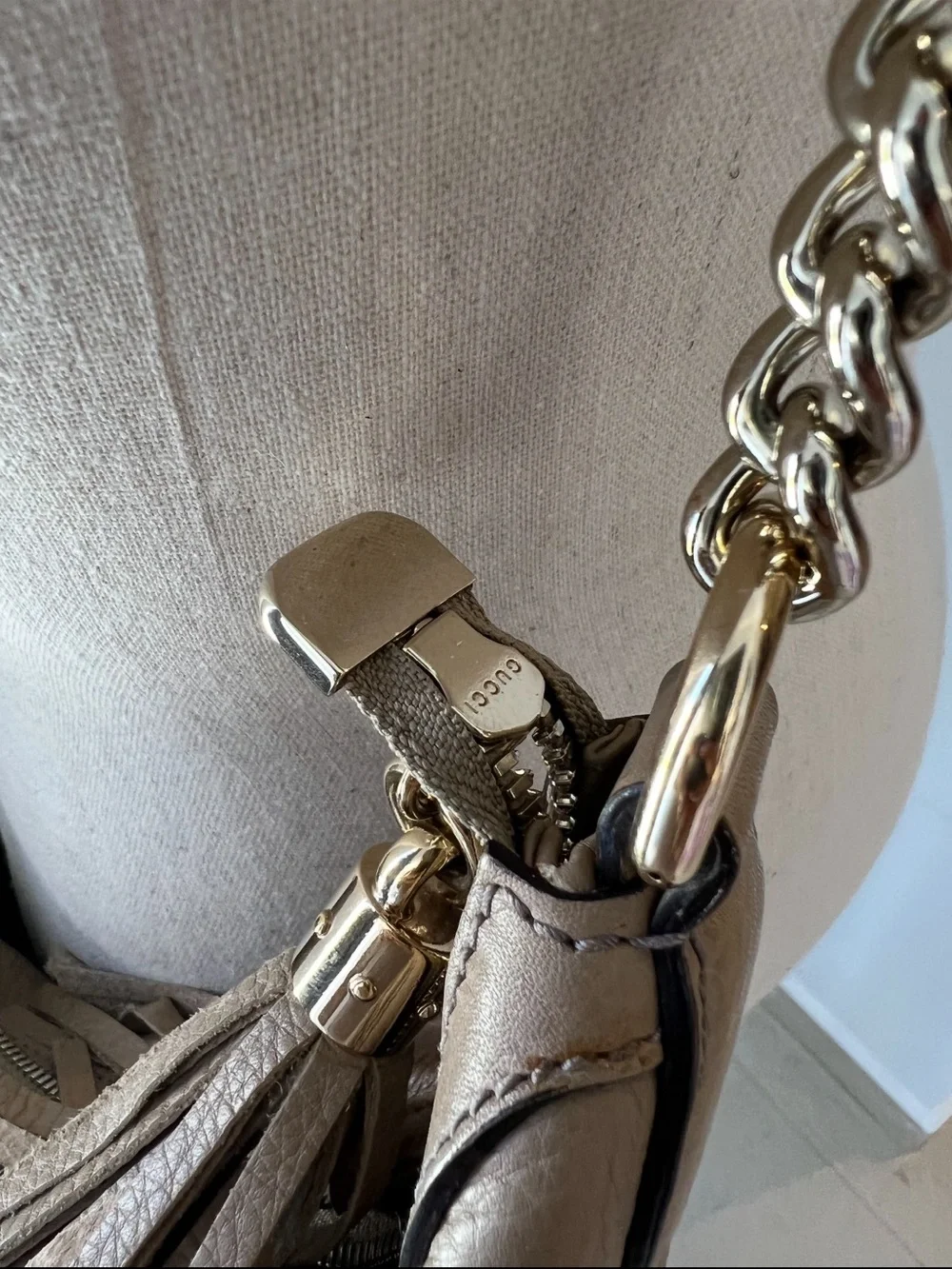 Gucci Soho Leather Hobo Bag in Metallic Taupe